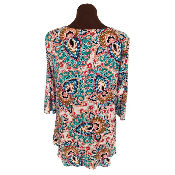 Chico's Paisley Floral Jersey Stretch Swing Rounded Hem Tunic Blouse Size 1 US M - Picture 2 of 9